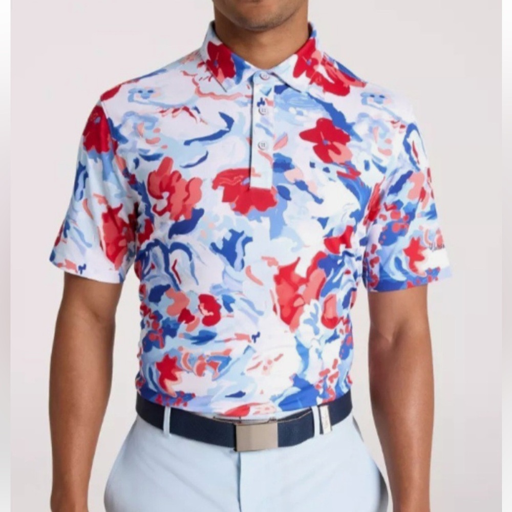 Walter Hagen Men's Floral Polo Shirt - Red, Blue, and White